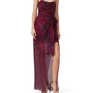 Badgley Mischka Burgundy Floral Bow Detail Formal Gown 14